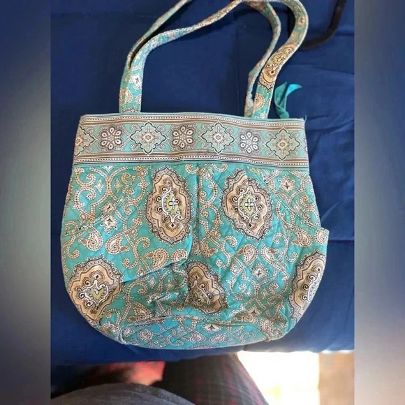 Vera Bradley Retired Totally Turquoise Shoulder Bag Purse Double Handle - Picture 4 of 9